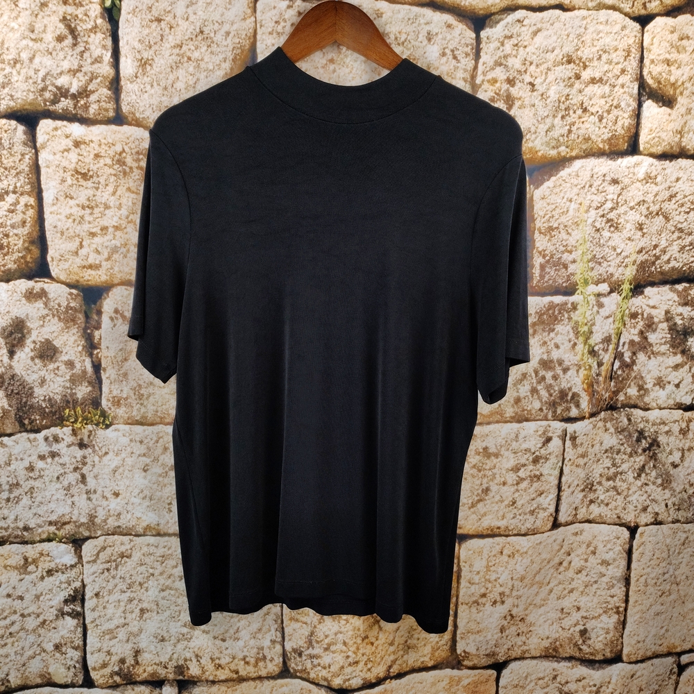 Picadilly Fashion Mock Neck Women's Black Short Sleeve Blouse Size XL